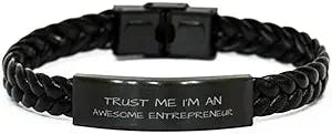 Entrepreneur Braided Leather Bracelet, Trust Me I'm an Awesome Entrepreneur, Best Funny Gifts, Birthday Gifts, for Men Women