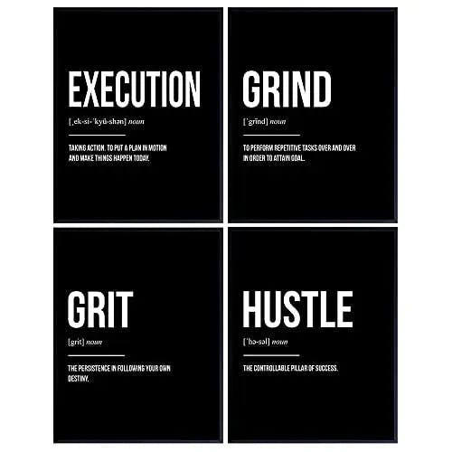Motivational Office Decor Wall Art Print Set for Entrepreneurs, Team Managers - Inspirational Posters and Unique Room and Apartment Decorations - Great Gift for Men, Women - 8x10 Photo Unframed