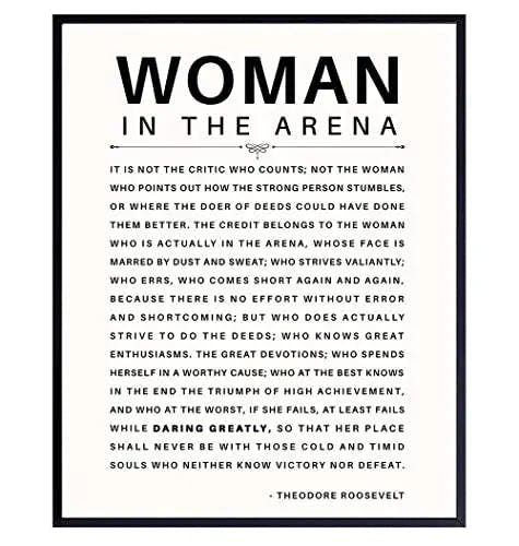 Daring Greatly Man/Woman In the Arena Quote Poster - 8x10 Famous Teddy Roosevelt Speech - 8x10 Motivational Inspirational Wall Art Decor - Uplifting Gifts for Women, Feminist, Entrepreneur