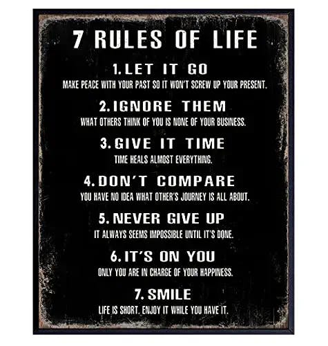 7 Rules Of Life Wall Art - Motivational Posters, 8x10 - Inspirational Gifts for Women, Men - Inspirational Wall Decor - Inspiring Positive Quotes Wall Decor - Home Office, Bedroom, Living Room