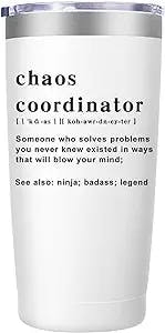 Chaos Coordinator Tumbler Cup, Christmas Gifts for Women,Unique Gift Idea for Boss Women,Boss Lady,Teacher,Office,Gifts for Mom,Coworker Gifts,Birthday Gifts,Thank You Gifts for Women,20 oz Travel Mug