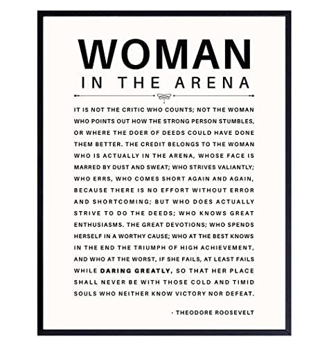 LARGE 11X14 - Man/Woman In the Arena - Teddy Roosevelt Poster - Positive Quotes - Motivational Inspirational Wall Art Decor - Uplifting Gift for Women, Feminist, Entrepreneur - Daring Greatly