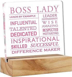 Inspirational Boss Appreciation Gift Boss Lady Gifts for Women, Pink Boss Lady Desk Decor Acrylic Desk Plaque Sign with Wood Stand Home Office Desk Sign Keepsake