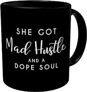 della Pace Black 11 Ounces Funny Coffee Boss Lady Mug She Got Mad Hustle And A Soul Sarcastic Boss Mom Women Sister Intern Mother Wife Hanukkah Manager