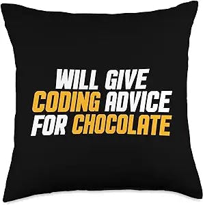 Programmer & Software Engineer Gifts Programmer, Developer Funny Give Coding Advice for Chocolate Throw Pillow, 18x18, Multicolor