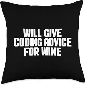 Programmer & Software Engineer Gifts Programmer, Developer, Funny, Give Coding Advice for Wine Throw Pillow, 18x18, Multicolor