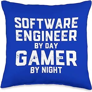 Gamer Gifts For Software Engineers Software Engineer by Day Night Code Developer Gamer Throw Pillow, 16x16, Multicolor