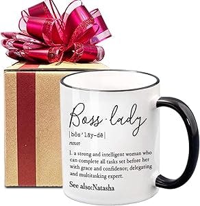 Dnuiyses Boss Lady Coffee Mug, Funny Boss Lady Role Caring Description Mug, Motivational Inspirational Mug Gifts for Women Wife Mom Sister Friends Coworkers Employer Siblings (Black Handle)-53