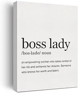 LEXSIVO Boss Lady Definition Print Canvas Wall Art Home Office Decor Modern Minimalist Painting 12x15 Canvas Boss Babe Poster Framed Ready to Hang Entrepreneur Gift