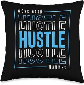 Motivational Quote CEO Entrepreneur Gifts Work Hard Hustle Harder Throw Pillow, 16x16, Multicolor