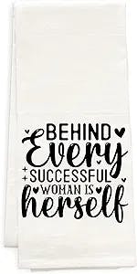 The Pine Trove Behind Every Successful Woman is Herself Tea Towel, Funny Gift for Her, Sarcastic Gift, Entrepreneur Gift (Off-White, 100% Flour Sack Cotton Fabric, 28x30 inch)