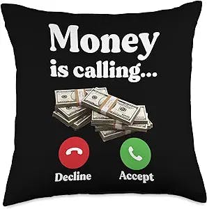 Hustle Business Start-up Entrepreneur Gifts Money is Calling Entrepreneur Hustle Hustler CEO Gift Throw Pillow, 18x18, Multicolor