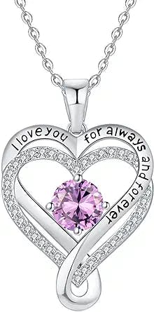 Jewelry for Women Wife Infinity Heart Birthstone Necklace 18K White Gold Filled 925 Sterling Silver Based Necklace for Women Wife Mom, Women's jewelry Diamond Pendant Necklaces Gift for Her Wife Mom Birthday Anniversary Mother’s Day Valentine’s Day