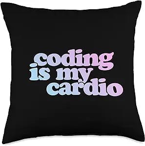 Cute Sarcastic Software Engineer Gifts & Decor Co. Coding is My Cardio | Funny Computer Coder Throw Pillow, 18x18, Multicolor