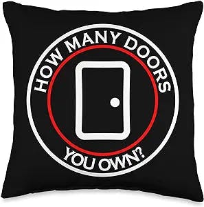 Real Estate Investing Gifts and Tees Entrepreneur How Many Doors Women's Men's Investing Funny Throw Pillow, 16x16, Multicolor