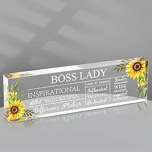 Boss Lady Gifts for Women Inspirational Quotes Office Gifts for Women Acrylic Boss Lady Office Decor Boss Birthday Gifts Boss Appreciation Keepsake and Paperweight for Female Leader (Fresh Style)