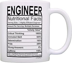 Engineering Gifts for Men Funny Engineer Nutritional Facts Label Software Engineer Gifts Sound Engineer Mug Civil Engineer Coffee Mug Tea Cup White