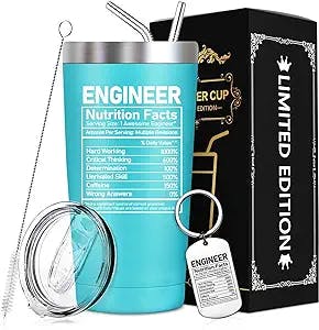 SpenMeta Engineer Gifts for Men - Funny Gift Ideas for Mechanical, Computer Programmer, Electrical, Civil Engineering - 20oz Engineer Nutritional Facts Tumbler