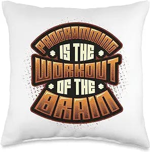 Software Engineer Gifts for Computer Programmers Programming is The Workout of The Brain Coding Progammer Throw Pillow, 16x16, Multicolor