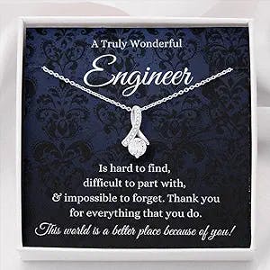 Message Card Jewelry, Handmade Necklace- Personalized Gift Petit Ribbon, Engineer Gifts For Women, Civil Engineer Gifts Mechanical Engineer Software Engineer Engineer Student Gift Engineer Graduation