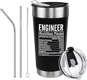 Engineer Gifts - Engineer Nutritional Facts Travel Coffee Tumbler Mug Funny Birthday Christmas Graduation Gifts for Engineer Mechanical, Electrical, Men, Women, Science, Computer Programmer, 20 OZ