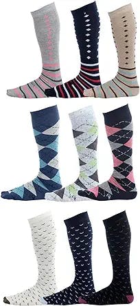 Pierre Henry Over the Calf Socks for Men (9 pairs) | Colorful Funky Dress Socks | Cotton Fashion Patterned OTC Socks