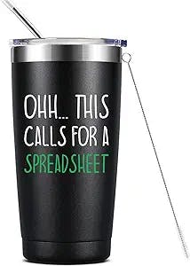 This Calls For A Spreadsheet- Accountant Gifts- Funny Gifts For Boss, Coworker, Employee, CPA, Women, Men- 20oz Vacuum Insulated Stainless Steel Tumbler with Lid, Spreadsheet Mug, Christmas Gifts