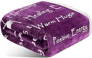 CIMA Healing Positive Blanket, Gift for People Need Hug Strength Company, Thoughts Positive Energy Love & Hope & Fluffy Comfort (50 x 60 Inch Purple)