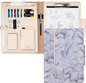 Toplive Padfolio Portfolio Case, Conference Folder Executive Business Padfolio with Document Sleeve,Letter/A4 Size Clipboard,Business Card Holders, Portfolio Padfolio for Women/Men,Marbling Black