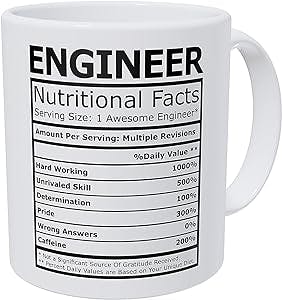 Wampumtuk Engineer Nutritional Facts Funny Coffee Mug 11 Ounces Inspirational And Motivational
