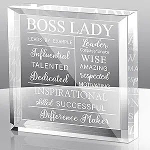 Yalikop Gifts for Women Acrylic Desk Boss Lady Office Decor Inspirational Quotes Boss Appreciation Keepsake And Paperweight for Birthday Christmas Gift(White, Classic Style)