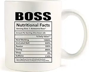 AMZUShome Boss Nutritional Facts Coffee Mug.Funny Boss Day Gifts Office Gifts.Moving Appreciation Retirement Birthday Christmas Gifts For Men Women Boss Boss Lady From Employees(11 OZ)