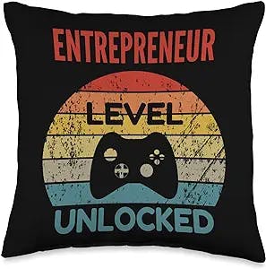 Entrepreneur Gamer Gifts Entrepreneur Level Unlocked-Gamer Gift for Starting New Jo Throw Pillow, 16x16, Multicolor
