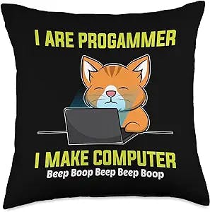 Funny Programming Software Engineer Gifts I Are Programmer I Make Computer Beep Boop Cat Throw Pillow, 18x18, Multicolor