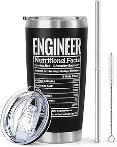 Engineer Tumbler with Lid and Straw- Funny Engineer Gifts for Engineers -Engineer Mug, Cup, Skinny Tumbler - Matte Black Thermal Insulated Tumblers 20 Oz- Nerd Gifts(Nutritional Facts)