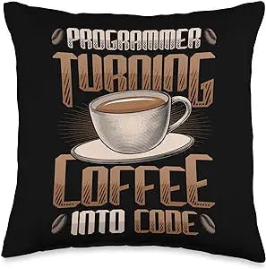Software Engineer Gifts for Computer Programmers Turning Coffee Into Code Programmer Throw Pillow, 16x16, Multicolor