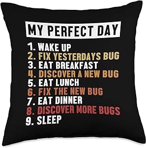 Computer Programmer Humor Joke Accessories Gifts Fix Bugs Perfect Day Coder Engineer Software Developer Throw Pillow, 18x18, Multicolor