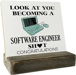 Funny Software Engineer Graduation Gift Wood Plaque, Look At You Becoming a Software Engineer Gift, Plaque with Wooden Stand, Software Engineer Wood Sign Gift, Funny Computer Sciences Graduation Gift
