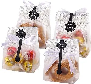 YunKo Cookie Bags for Gift Giving Cellophane Treat Bags Clear Bags for Favors Mini Loaf,Bundt Cake,Hot Cocoa Bomb Cookie Packaging With Stickers(100PACK,Black Dot)