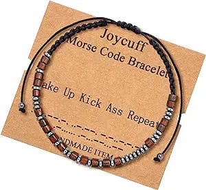 JoycuFF Inspirational Morse Code Bracelet for Women Secret Message Wood Beads with Cord Jewelry Birthday Christmas for Her Mother Grandmother
