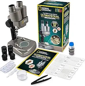 NATIONAL GEOGRAPHIC Dual LED Student Microscope - 50+ pc Science Kit with 10 Prepared Biological & 10 Blank Slides, Lab Shrimp Experiment, Perfect for School Laboratory, Homeschool & Home Education