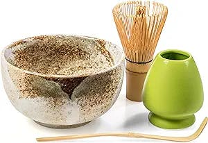 Tealyra - Matcha - Start Up Kit - 4 items - Matcha Green Tea Gift Set - Japanese Made Beige Bowl - Bamboo Whisk and Scoop - Whisk Holder - Gift Box