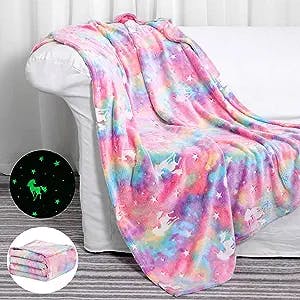 Glow in The Dark Blanket Unicorns Gifts for Girls,Girls Toys for 1 2 3 4 5 6 7 8 9 10 Year Old Girl Gifts,Soft Kids Blankets for Easter Birthday Christmas Valentines Gifts,60 x 50in