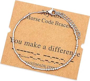 JoycuFF Morse Code Bracelets for Women Unique Jewelry for Daughter Mom Son Best Friend Inspirational Gifts for Girl Valentines Day Mother's Day Graduation Gift Adjustable Silver Stainless steel