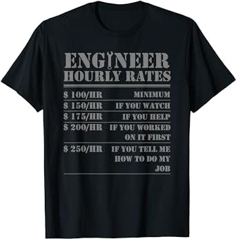 Engineer Hourly Rate Funny Engineering Mechanical Civil Gift T-Shirt