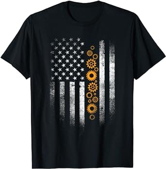 Engineering Gear Cog USA Flag Funny Mechanical Engineer Gift T-Shirt
