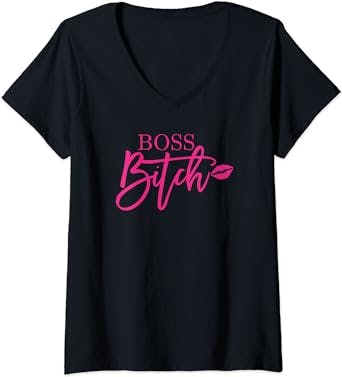 Womens Boss Bitchs Pink Script Female Entrepreneur Shirt V-Neck T-Shirt