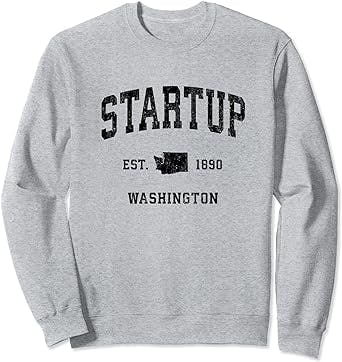 Startup Washington WA Vintage Athletic Black Sports Design Sweatshirt