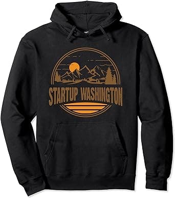 Vintage Startup, Washington Mountain Hiking Souvenir Print Pullover Hoodie